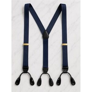 Mens Silk Suspenders Button Straps Adjustable Navy Blue Gold Quiet Luxury